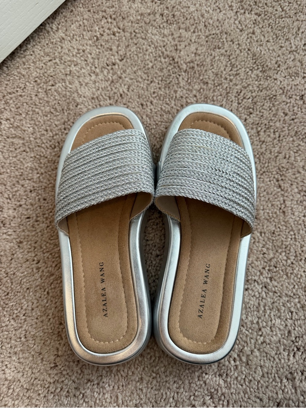 Azalea Wang Women's Silver Braided Slide Sandals